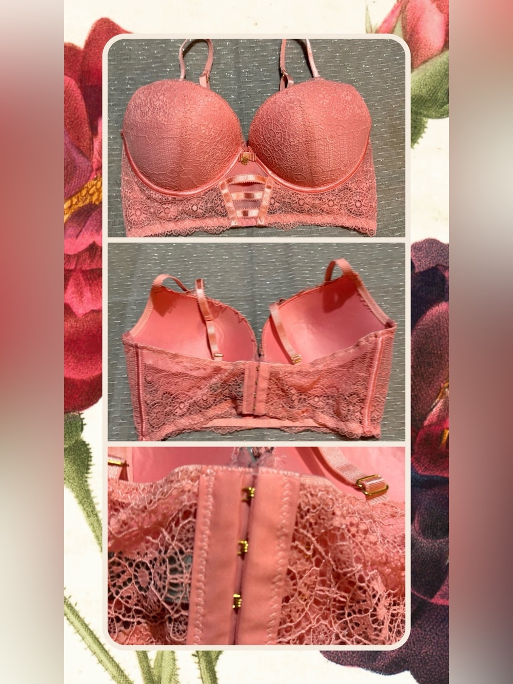 Daisy Fuentes Coral Lace Longline Push-Up Bra #2059